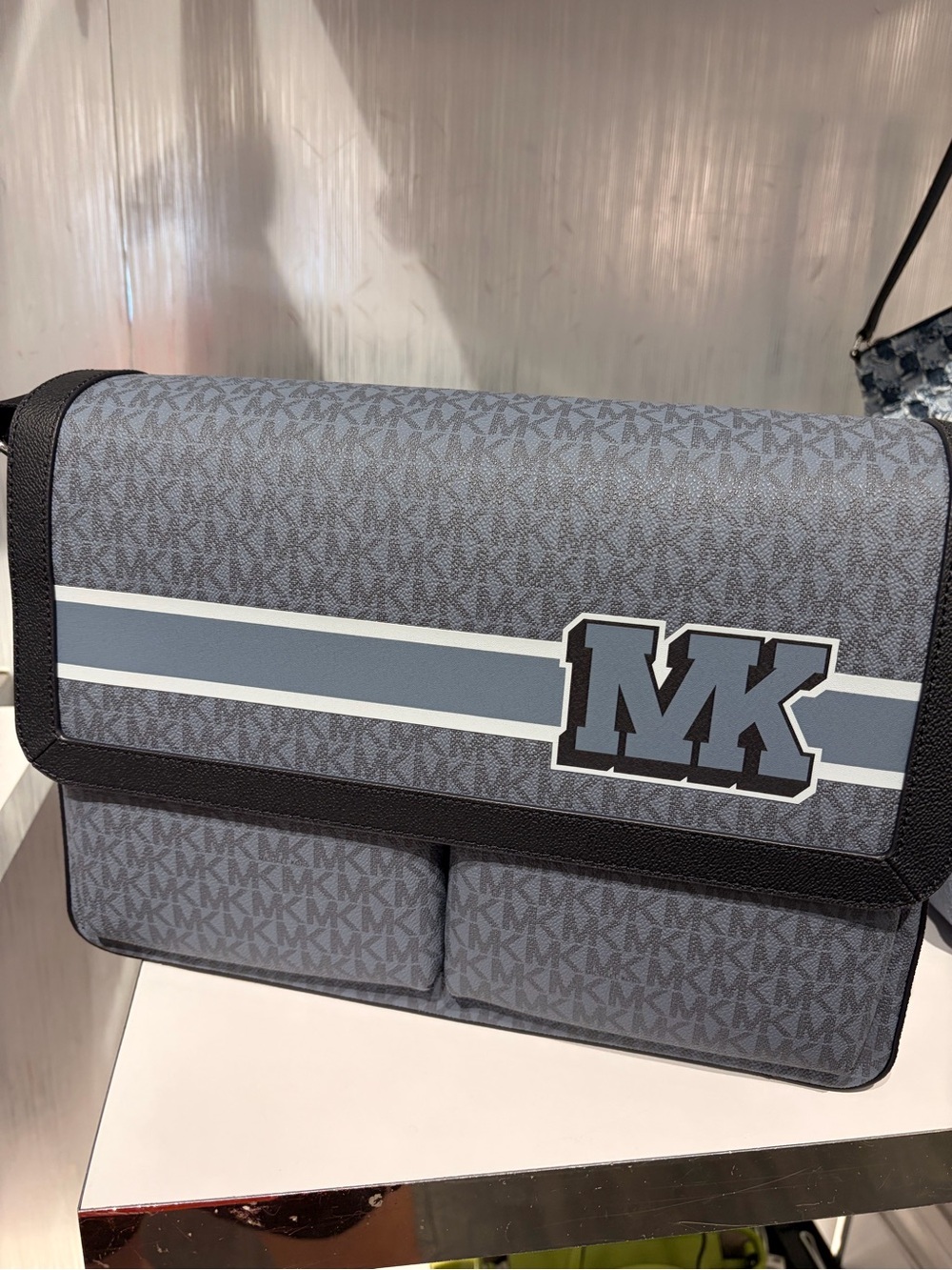 Michael Kors cooper Blue-Gray MK Logo Messenger Bag new with tag